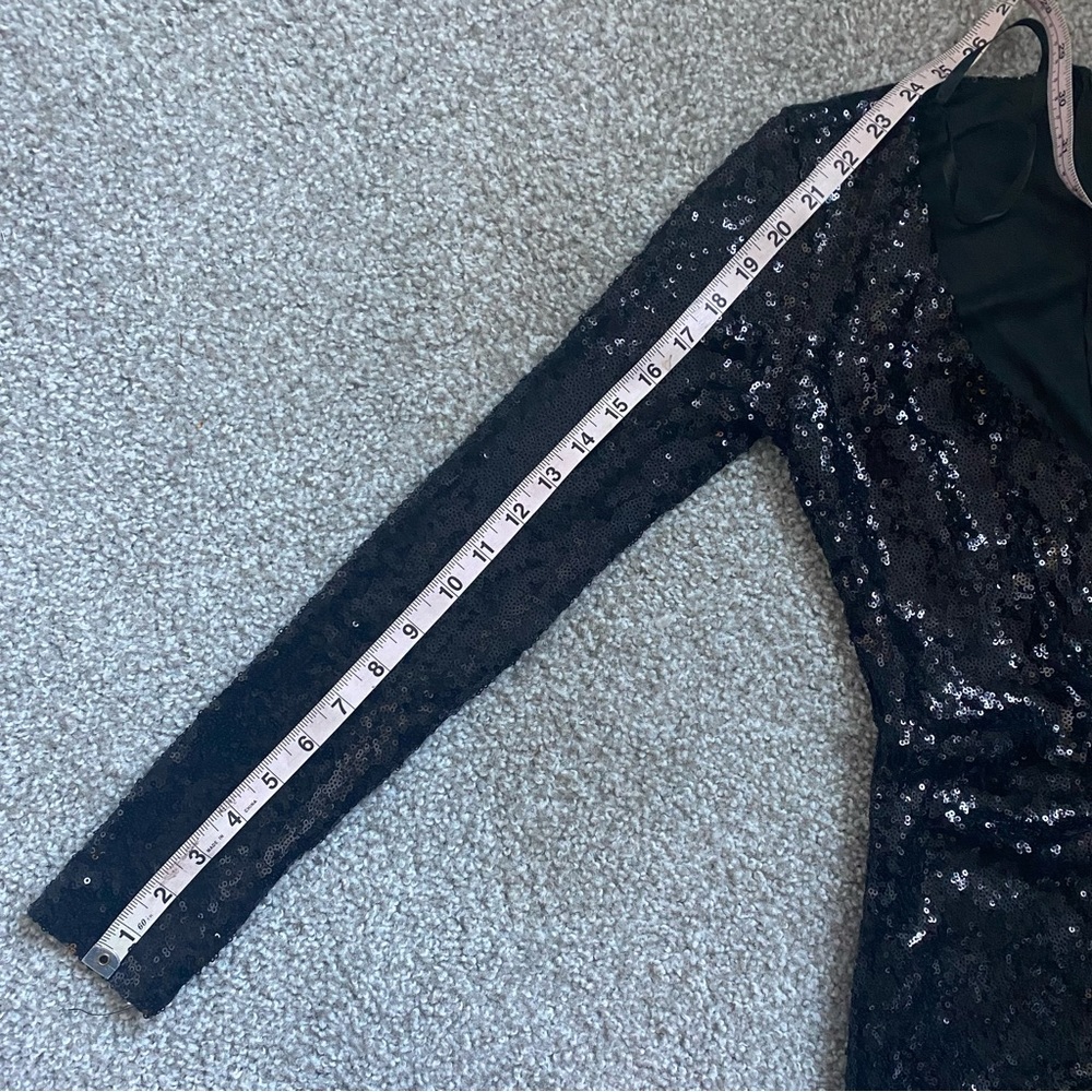 B. SMART Black Sequin Asymmetrical Long Sleeved Sheath Dress - Picture 9 of 11